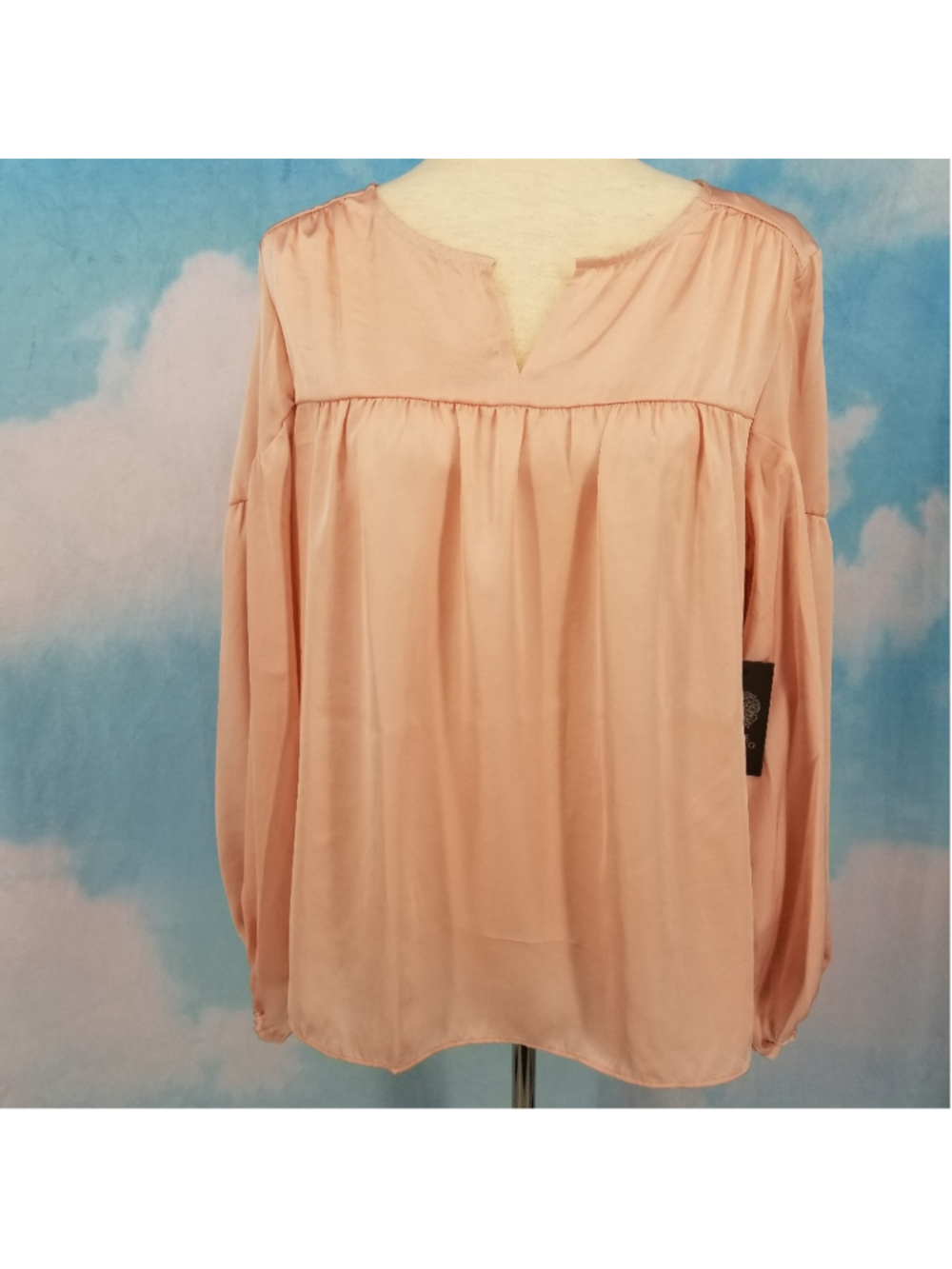 Vince Camuto Blush Pink Satin Blouse Large NWT Long Sleeve Notch Neck